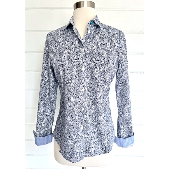 PS PAUL SMITH Button Down Shirt with Navy Blue Rabbit Print - 40 (US 4) - Picture 3 of 14